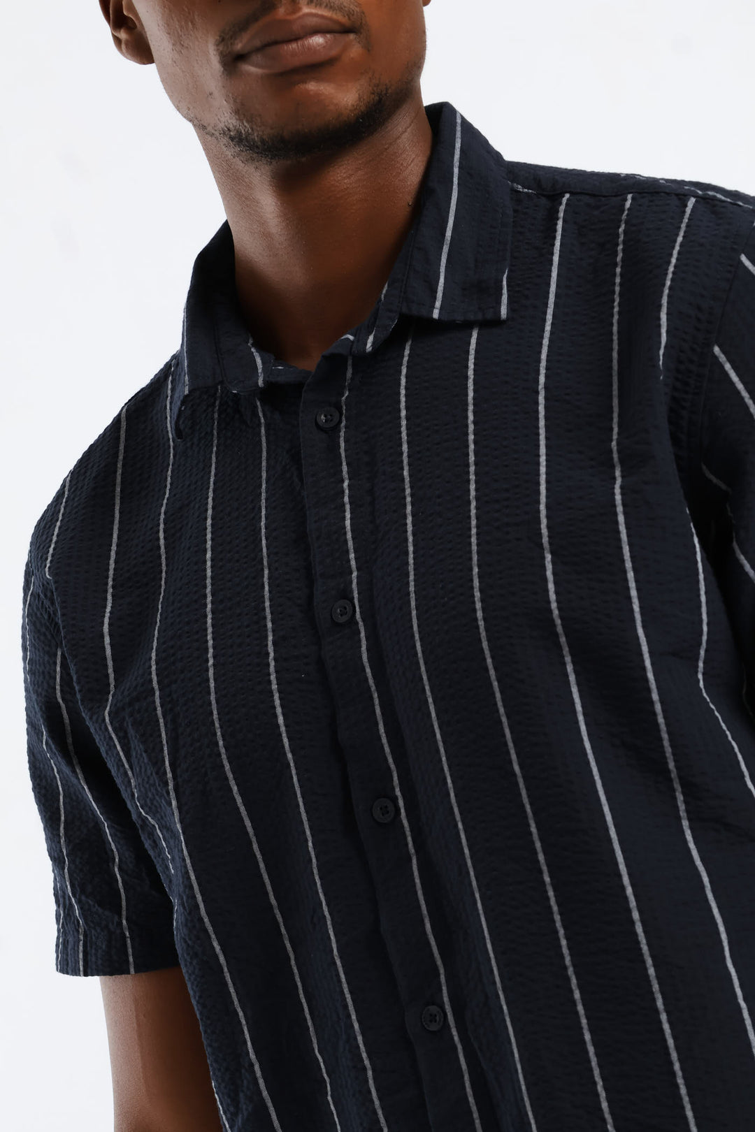 Stripe Seersucker Regular Shirt - Navy/White