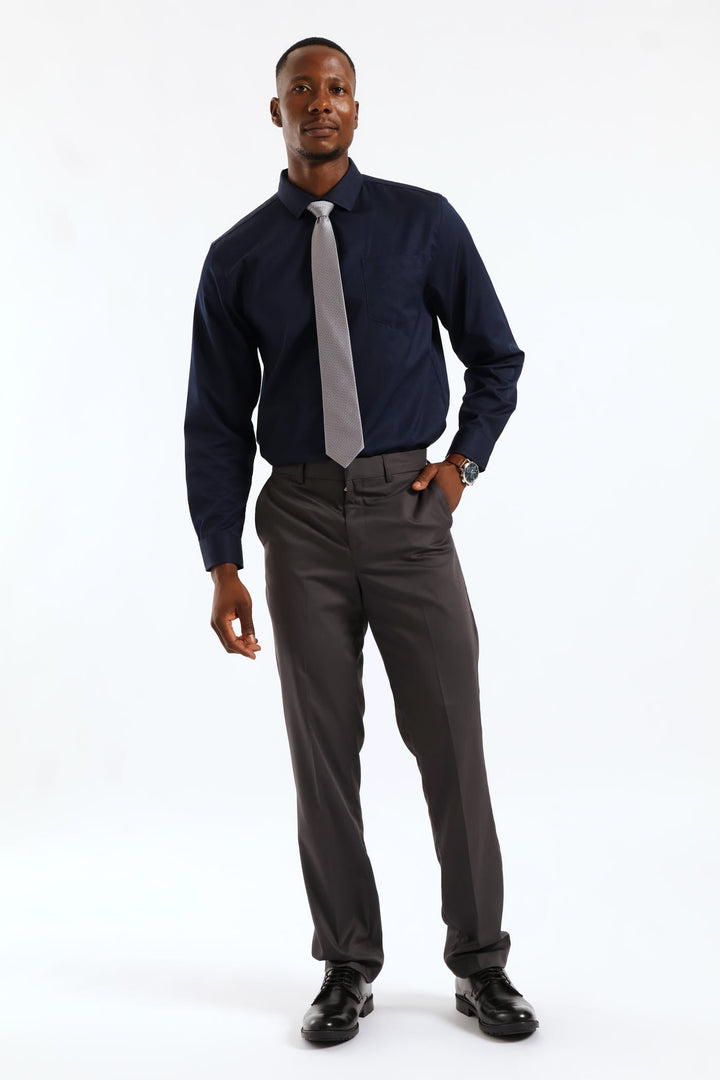 Regular Long Sleeve Diamond Textured Shirt - Navy