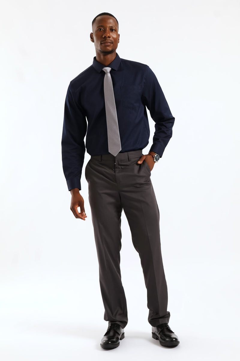 Regular Long Sleeve Diamond Textured Shirt - Navy