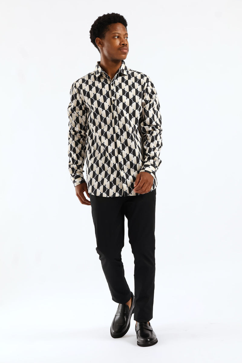 Half Circle Printed Shirt - Stone/Black