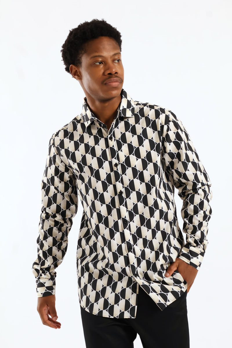 Half Circle Printed Shirt - Stone/Black