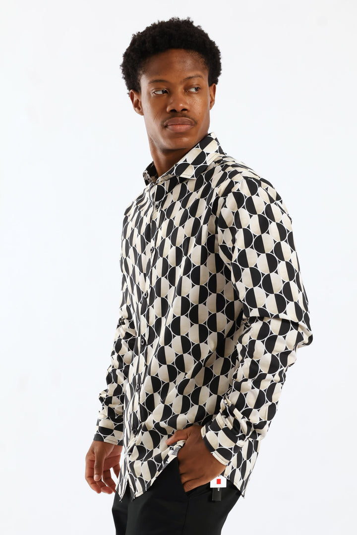 Half Circle Printed Shirt - Stone/Black