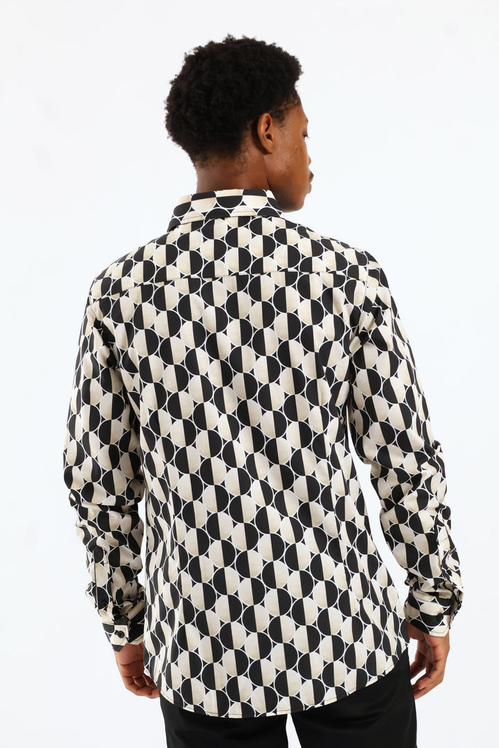 Half Circle Printed Shirt - Stone/Black
