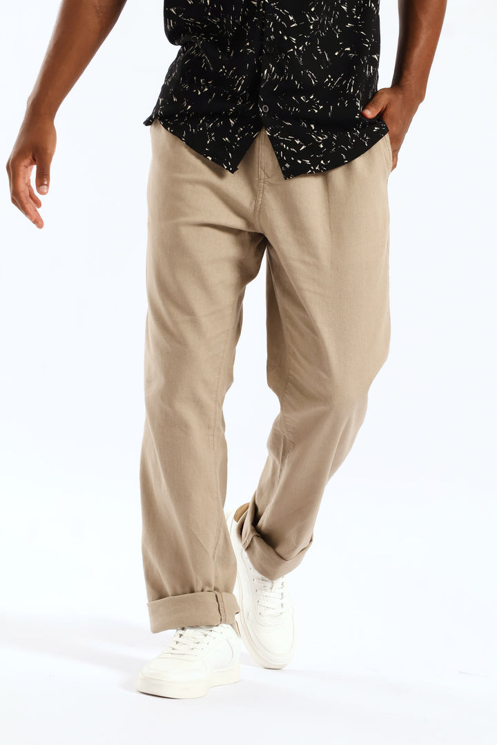 Half Elasticated Linen Look Trouser - Stone