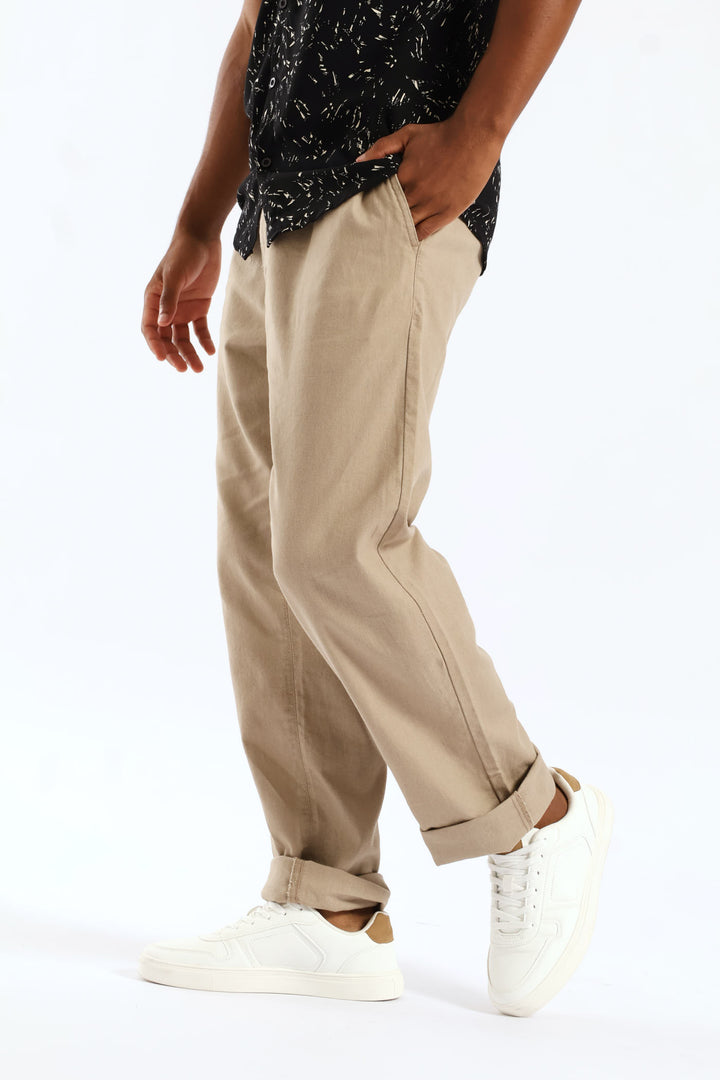 Half Elasticated Linen Look Trouser - Stone