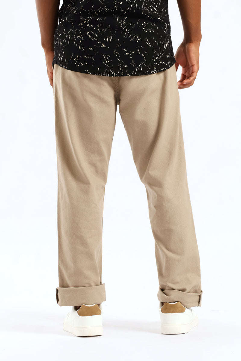 Half Elasticated Linen Look Trouser - Stone