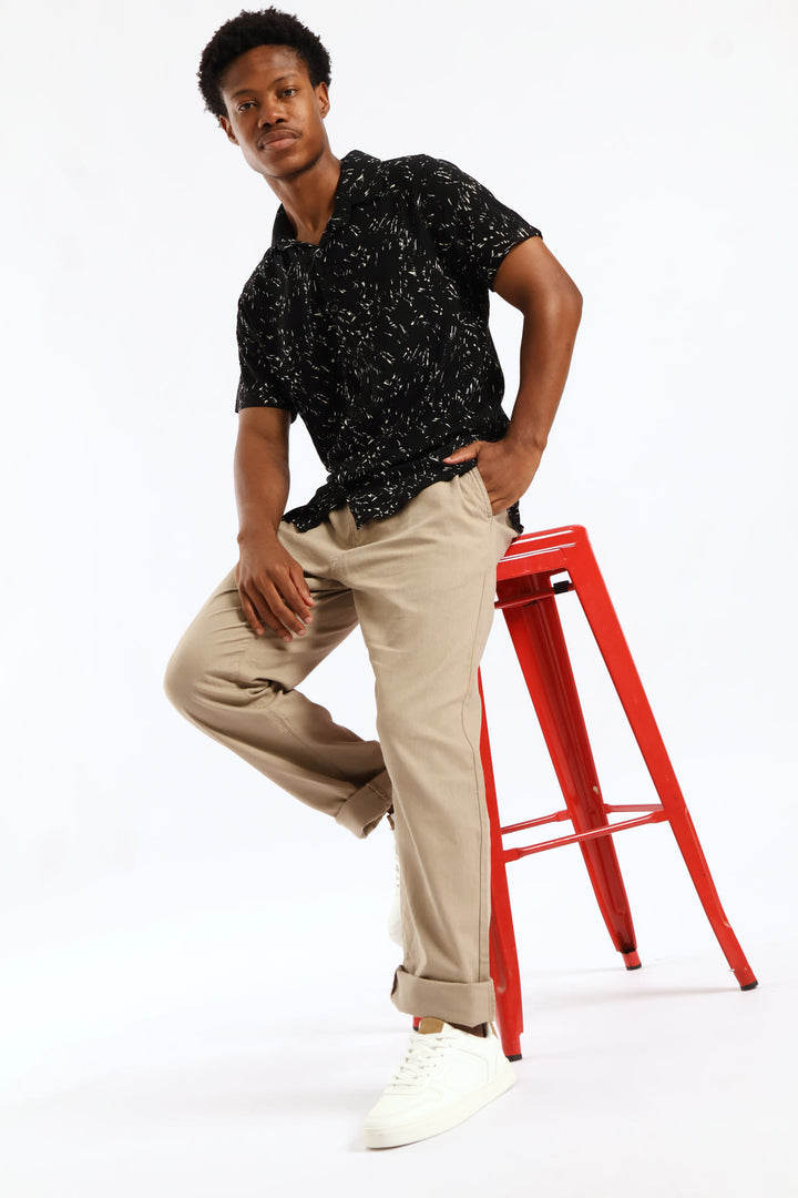 Half Elasticated Linen Look Trouser - Stone