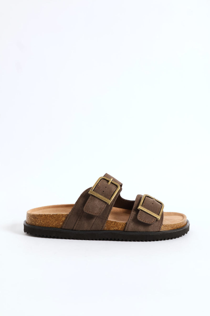 Double Buckle Comfort Sandal - Chocolate