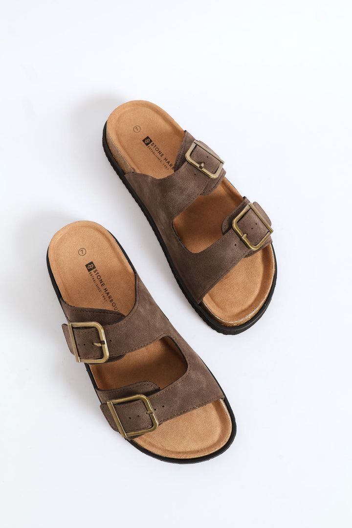 Double Buckle Comfort Sandal - Chocolate