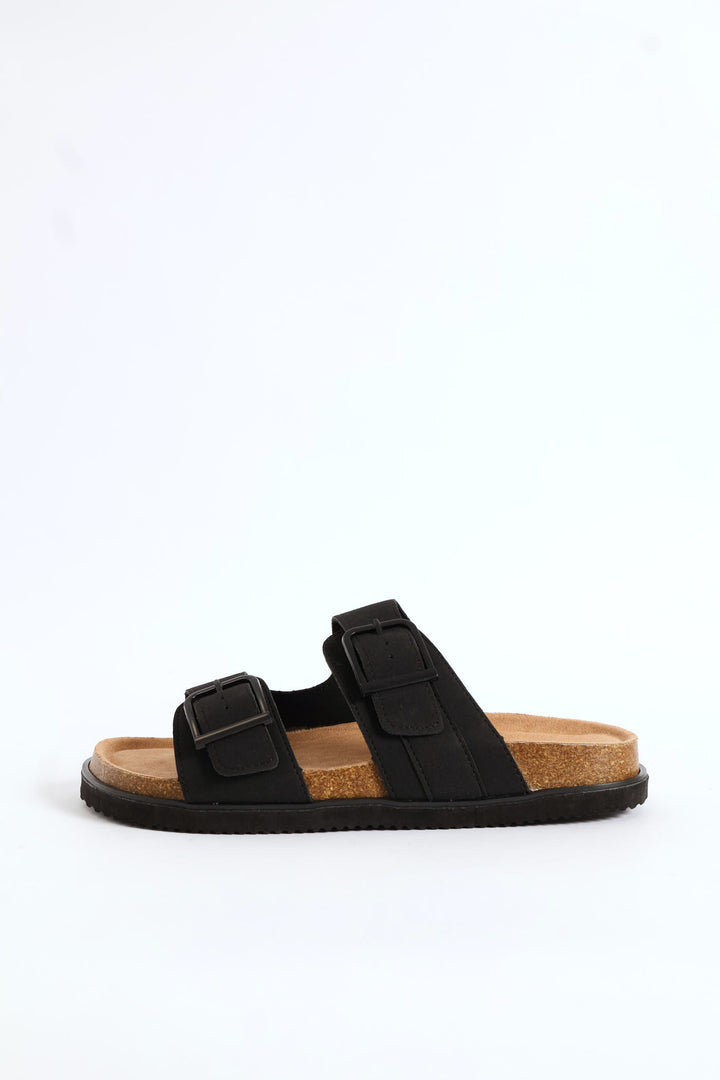 Double Buckle Comfort Sandal - Black