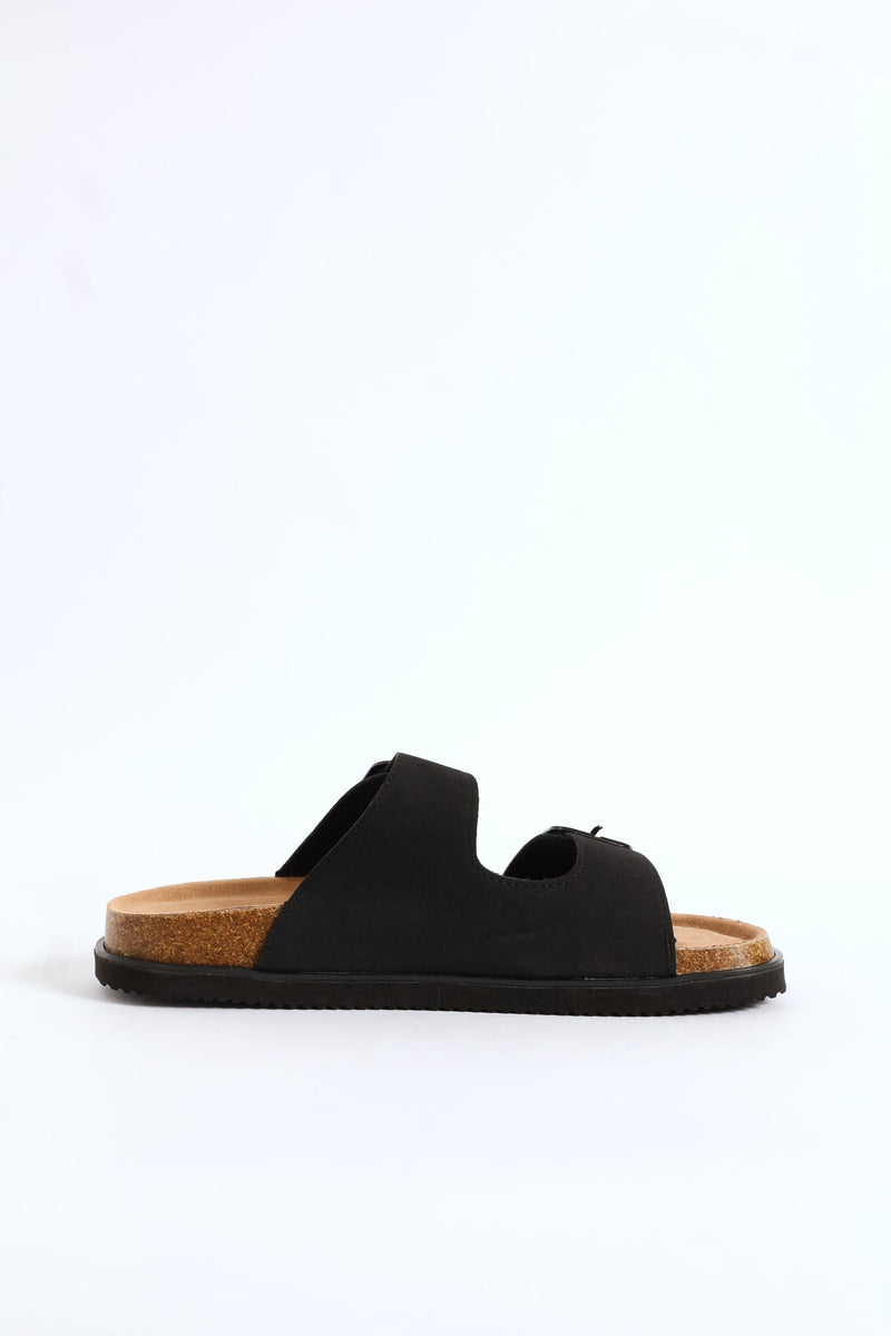 Double Buckle Comfort Sandal - Black