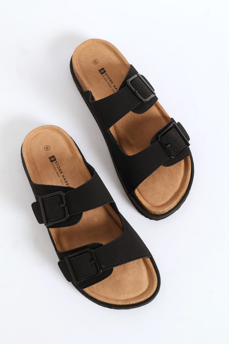 Double Buckle Comfort Sandal - Black
