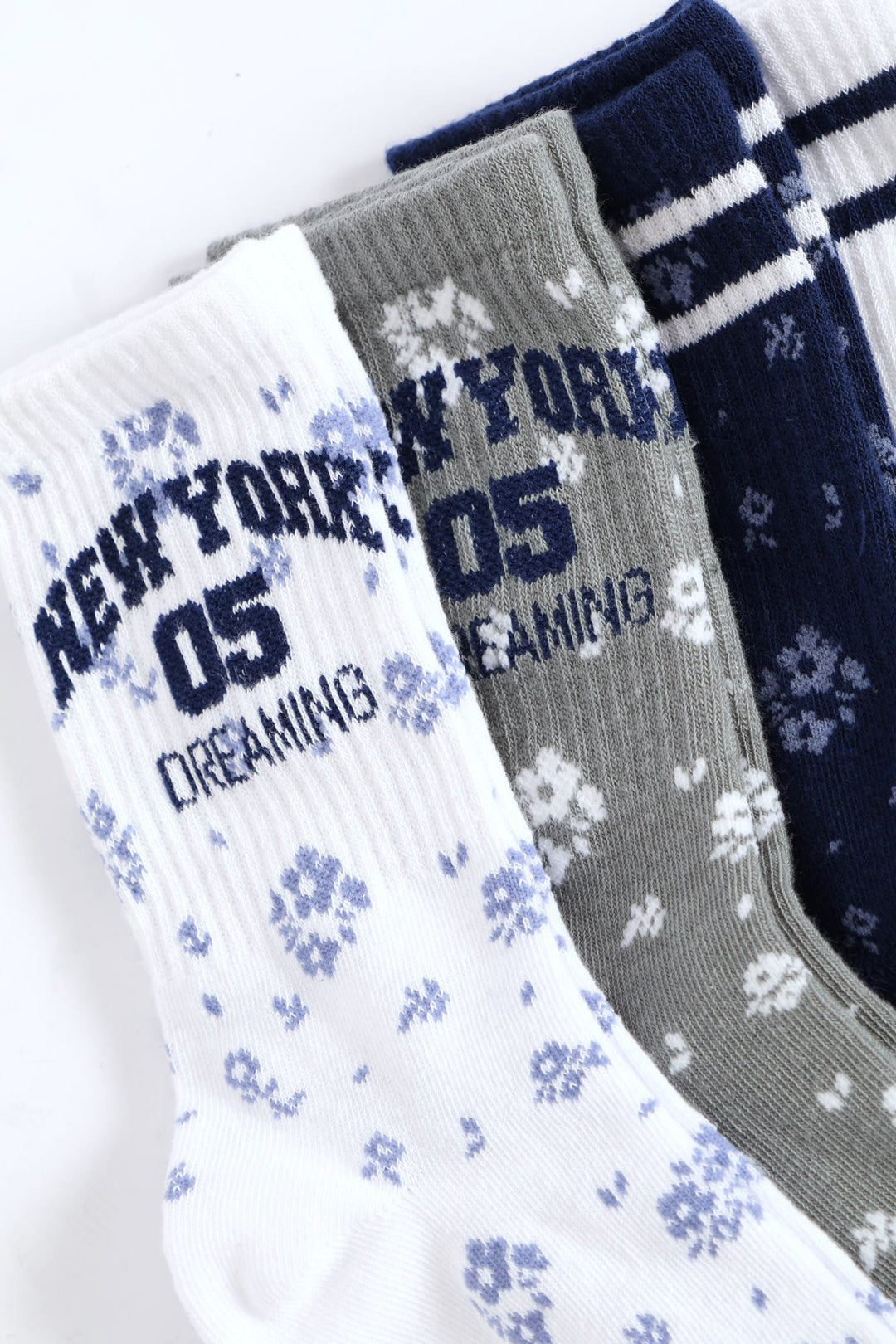 Girls 5 Pack New York Floral Anklet Socks - Grey