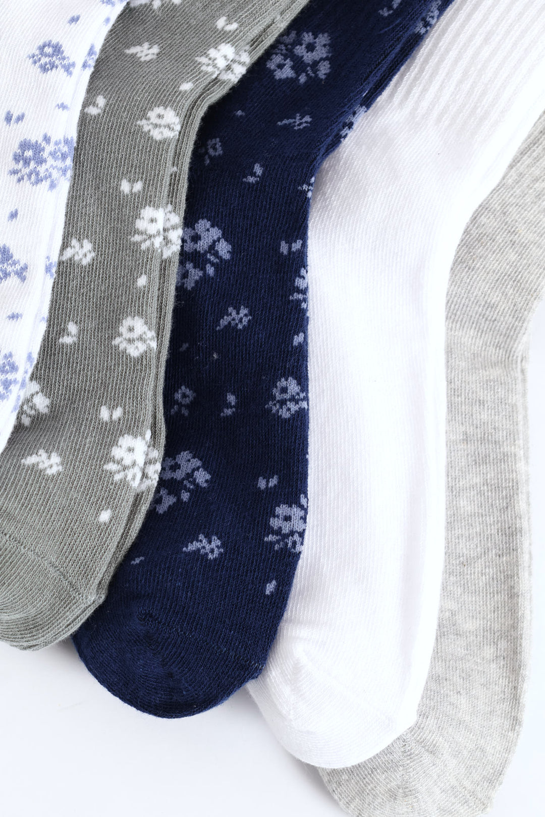 Girls 5 Pack New York Floral Anklet Socks - Grey