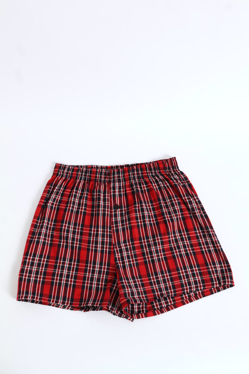 Single Small Check Boxers - Red/Navy