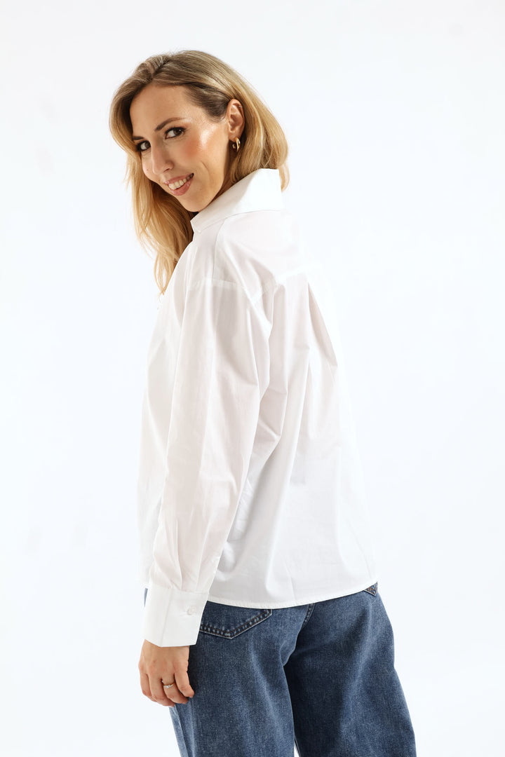 Half Placket Cutaway Popover Poplin Shirt - White