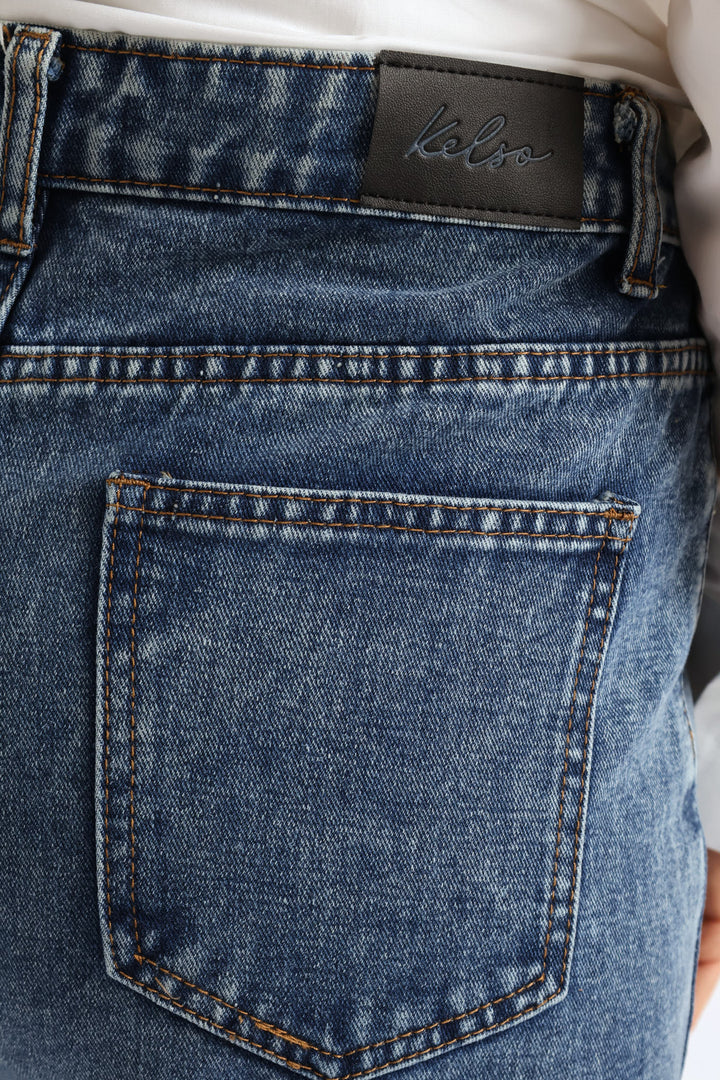 Hi-Rise Abraised Super Turnup Wide Leg Denim - Medium Wash