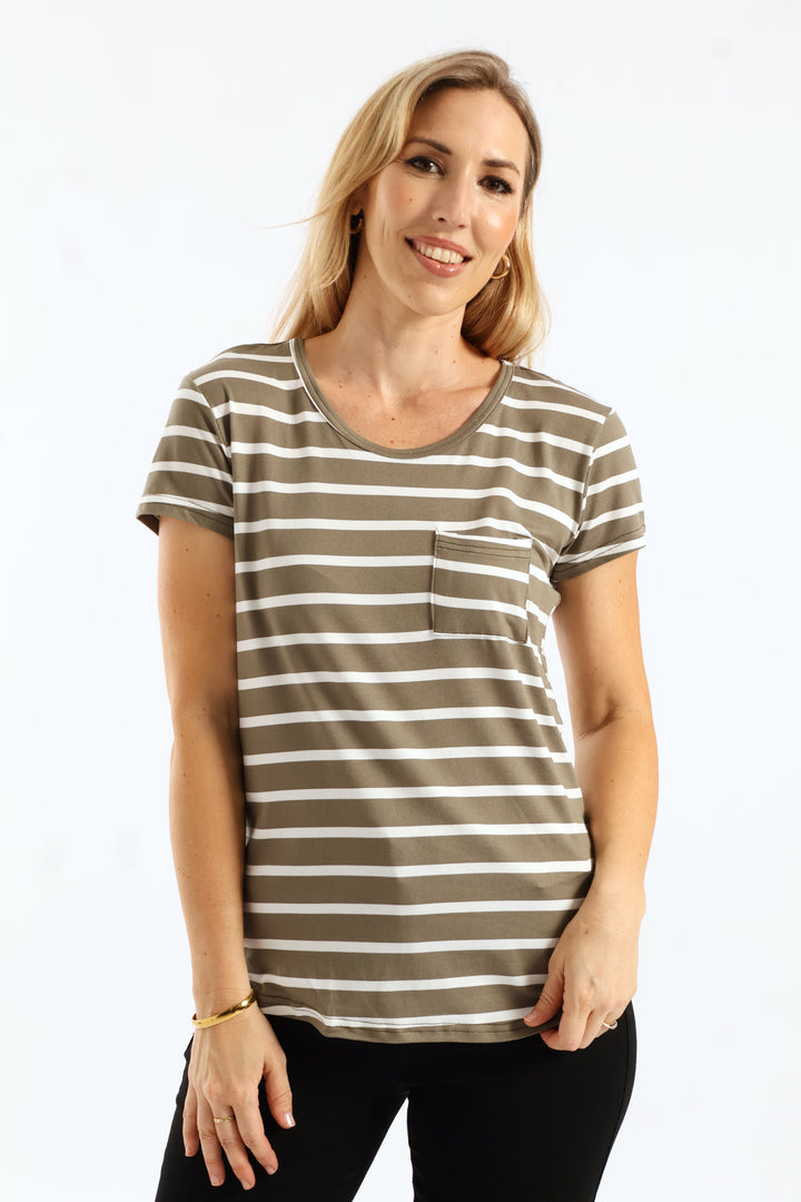 Stripe Pocket Tee - Fatigue/Cream