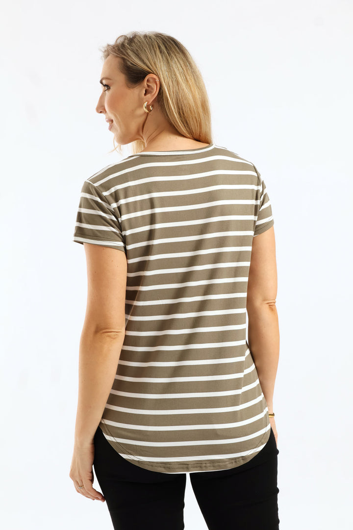 Stripe Pocket Tee - Fatigue/Cream