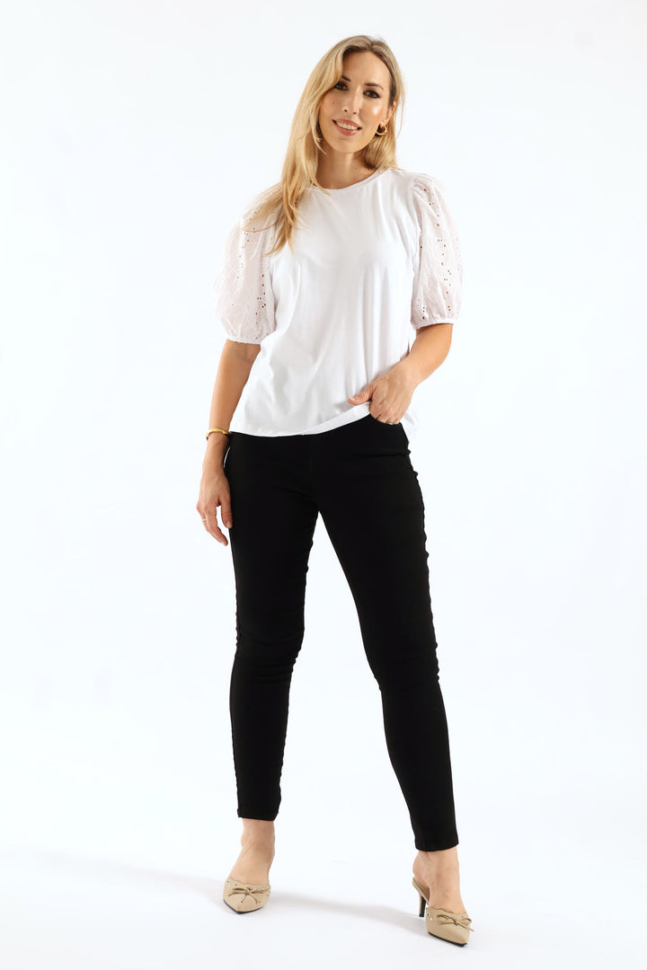 Anglaise Bubble Sleeve Top - Off White