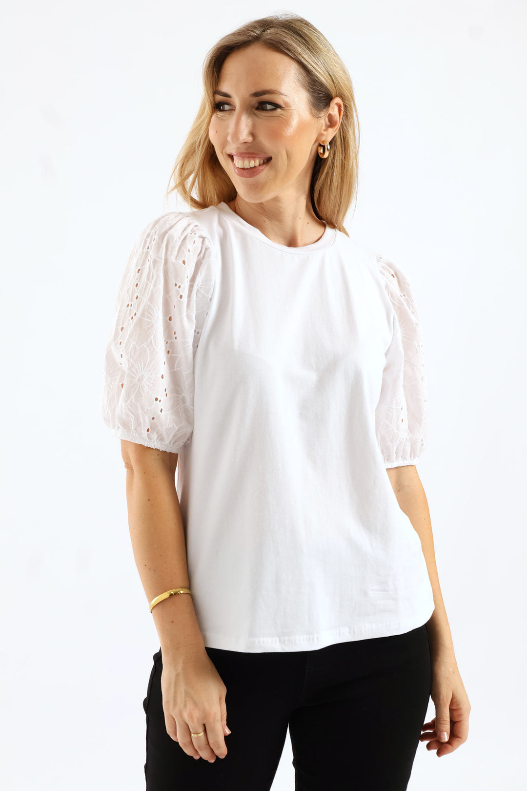 Anglaise Bubble Sleeve Top - Off White