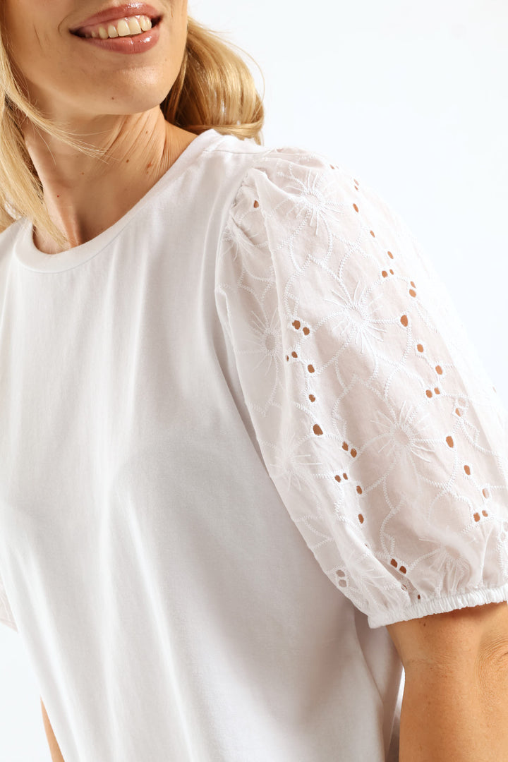 Anglaise Bubble Sleeve Top - Off White