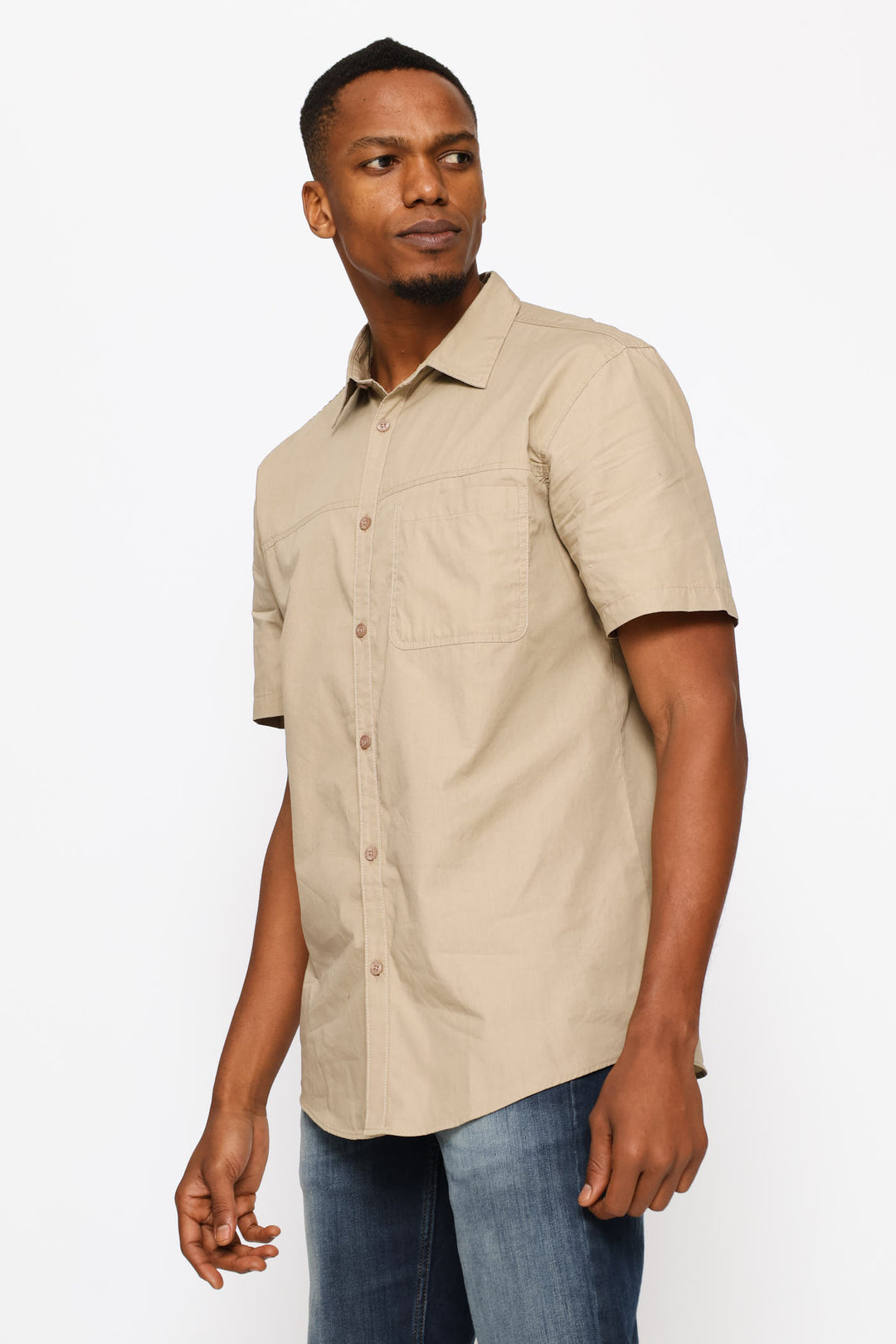 Short Sleeve Panel Poplin Shirt - Taupe