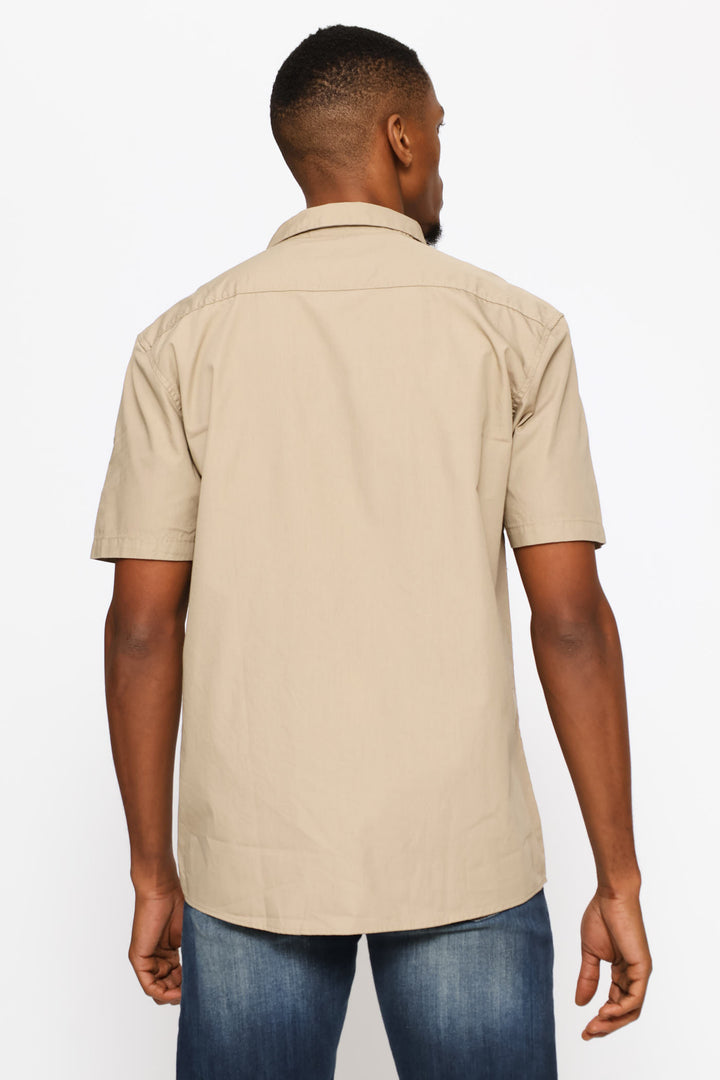 Short Sleeve Panel Poplin Shirt - Taupe