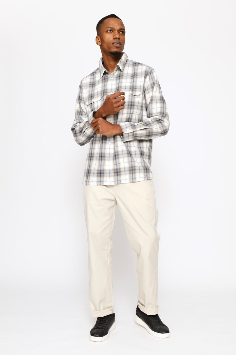 Classic Worker Ehsan Plaid Egret Shirt - Blue