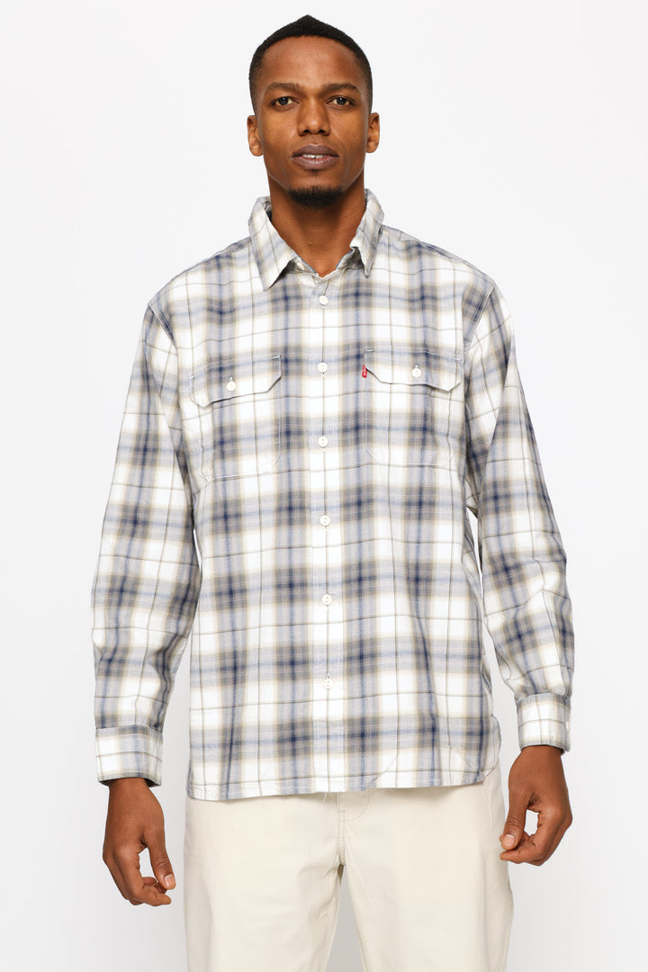 Classic Worker Ehsan Plaid Egret Shirt - Blue