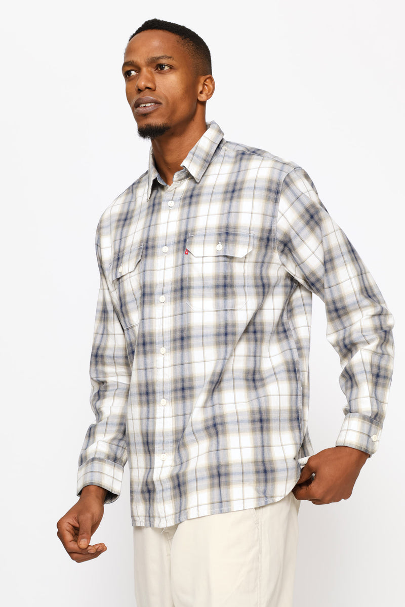 Classic Worker Ehsan Plaid Egret Shirt - Blue