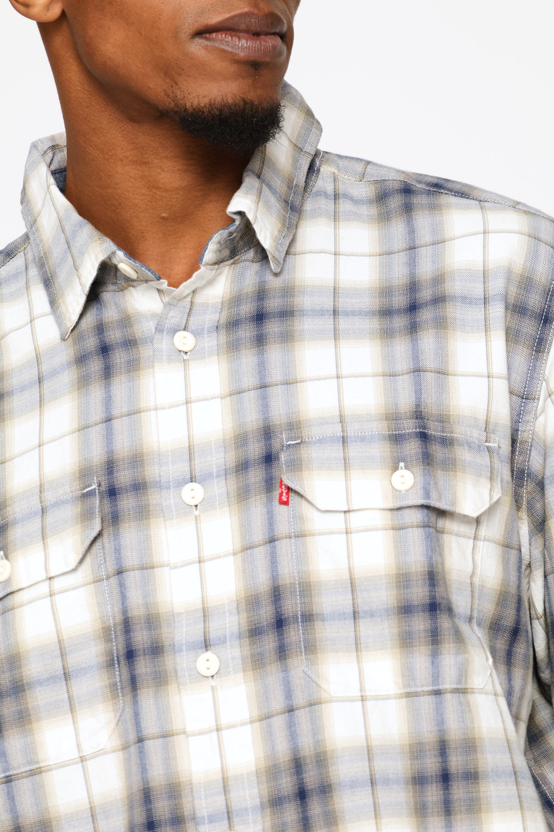 Classic Worker Ehsan Plaid Egret Shirt - Blue