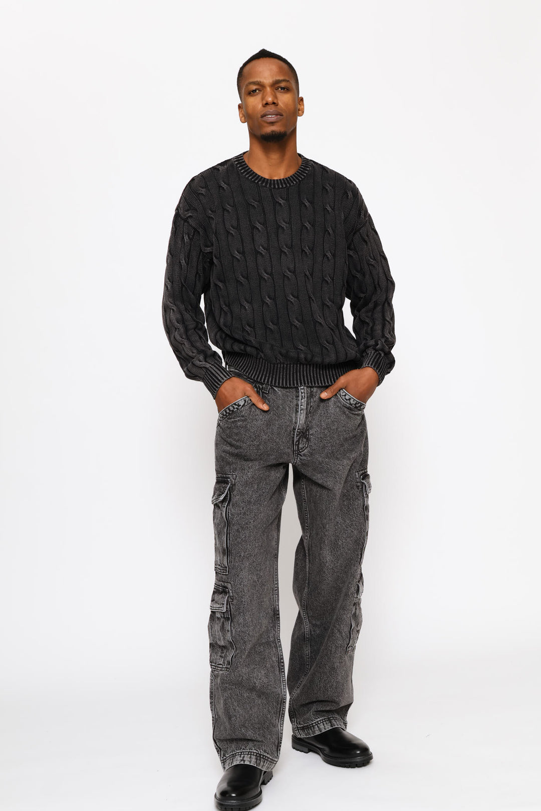 5GG Phantom Carmel Cable Rib Crew Knitwear - Charcoal