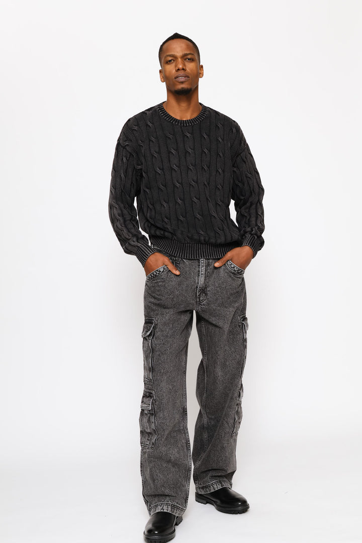5GG Phantom Carmel Cable Rib Crew Knitwear - Charcoal