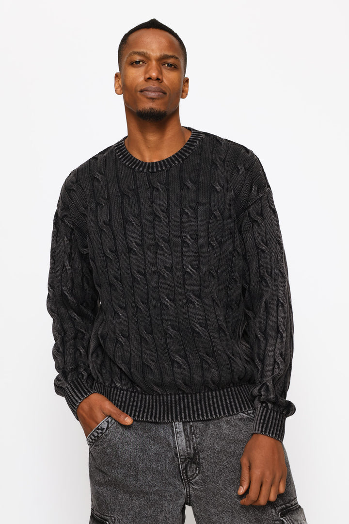 5GG Phantom Carmel Cable Rib Crew Knitwear - Charcoal