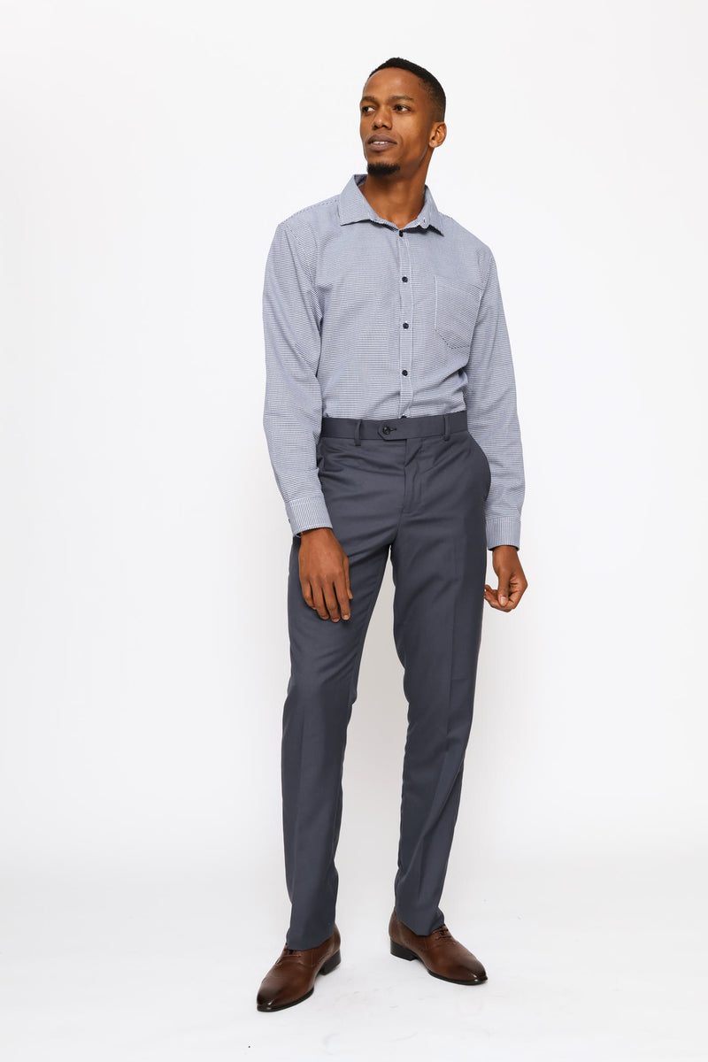 Long Sleeve Regular Mini Houndstooth Textured Shirt - White/Navy