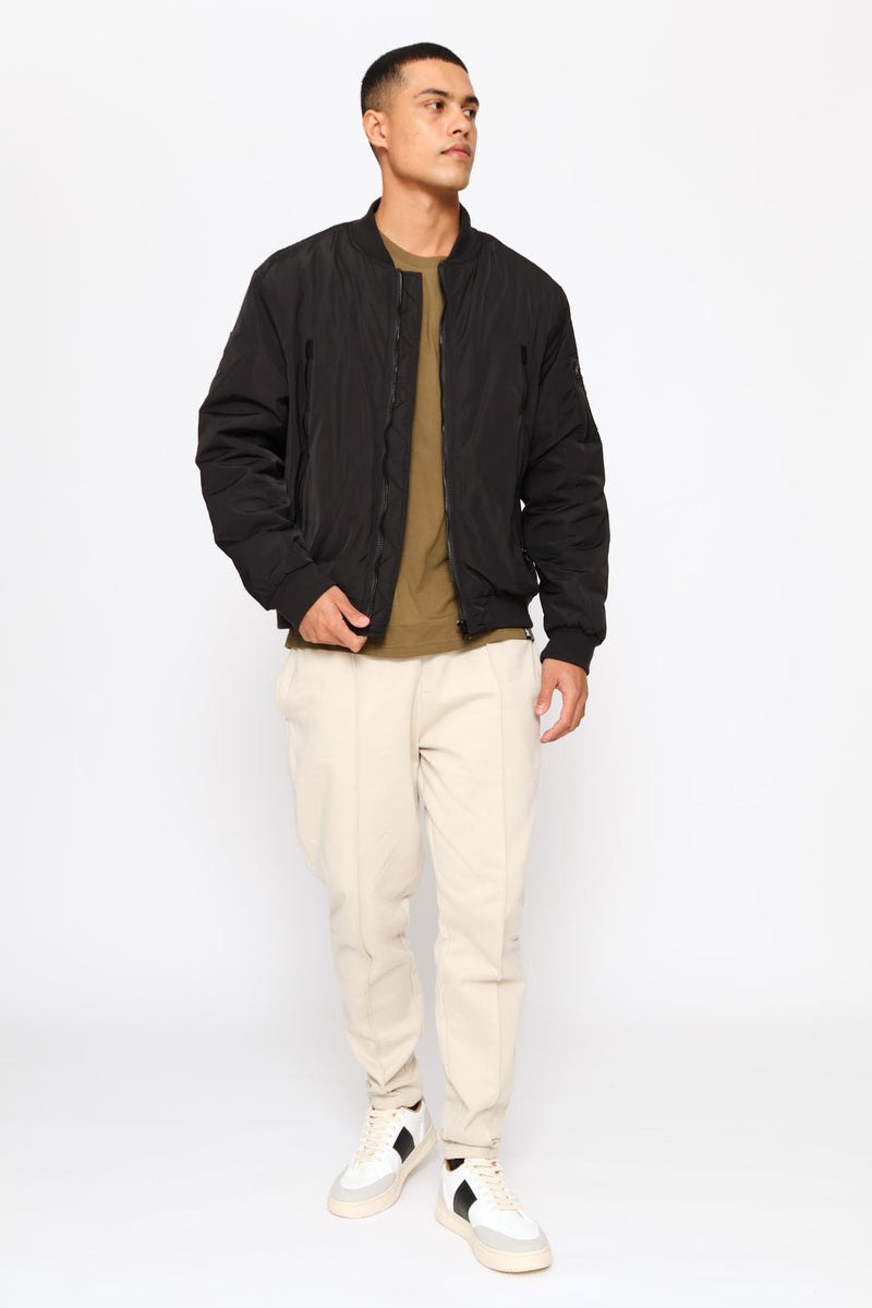 Basic Longer Zip Bomber Jacket - Black