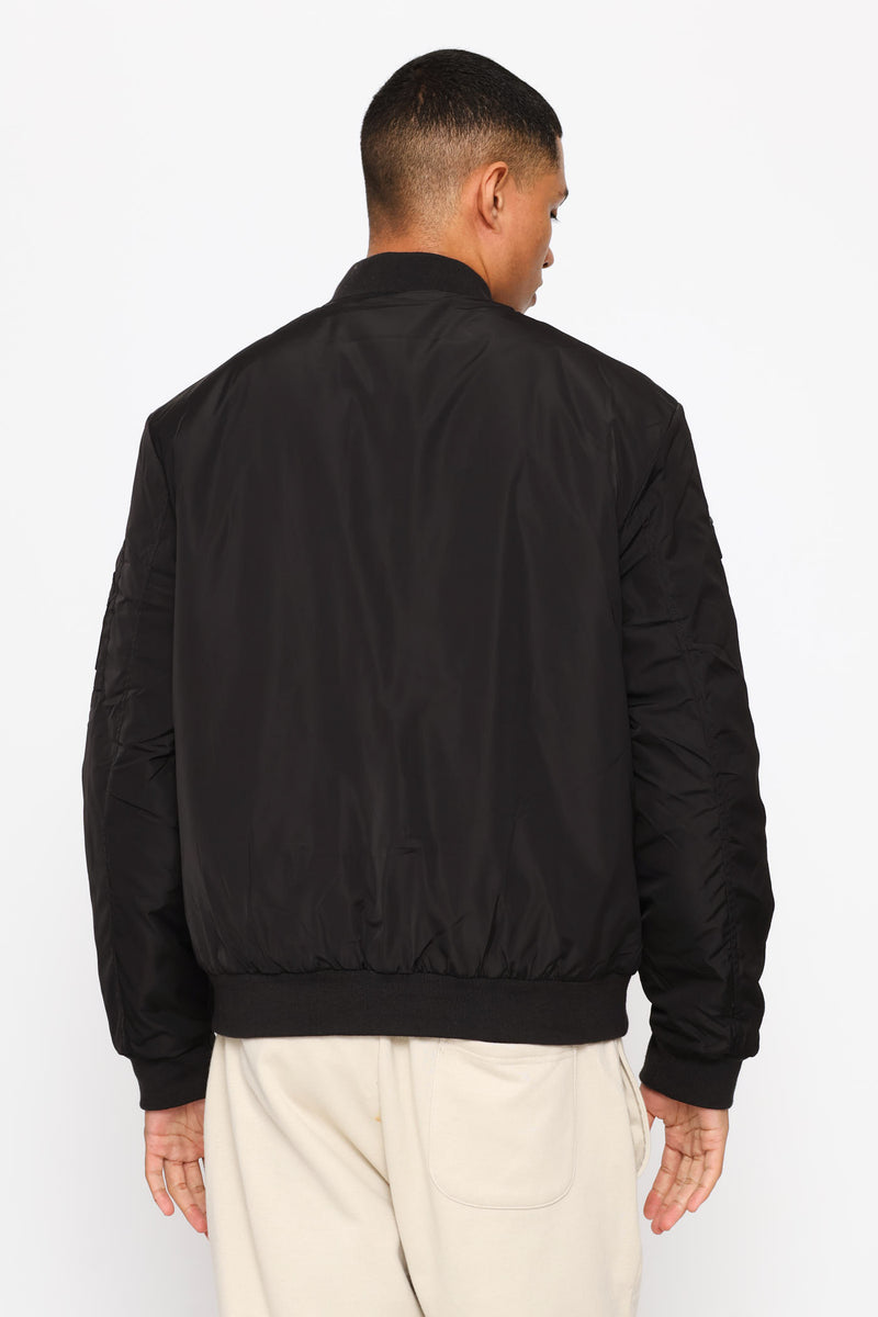 Basic Longer Zip Bomber Jacket - Black