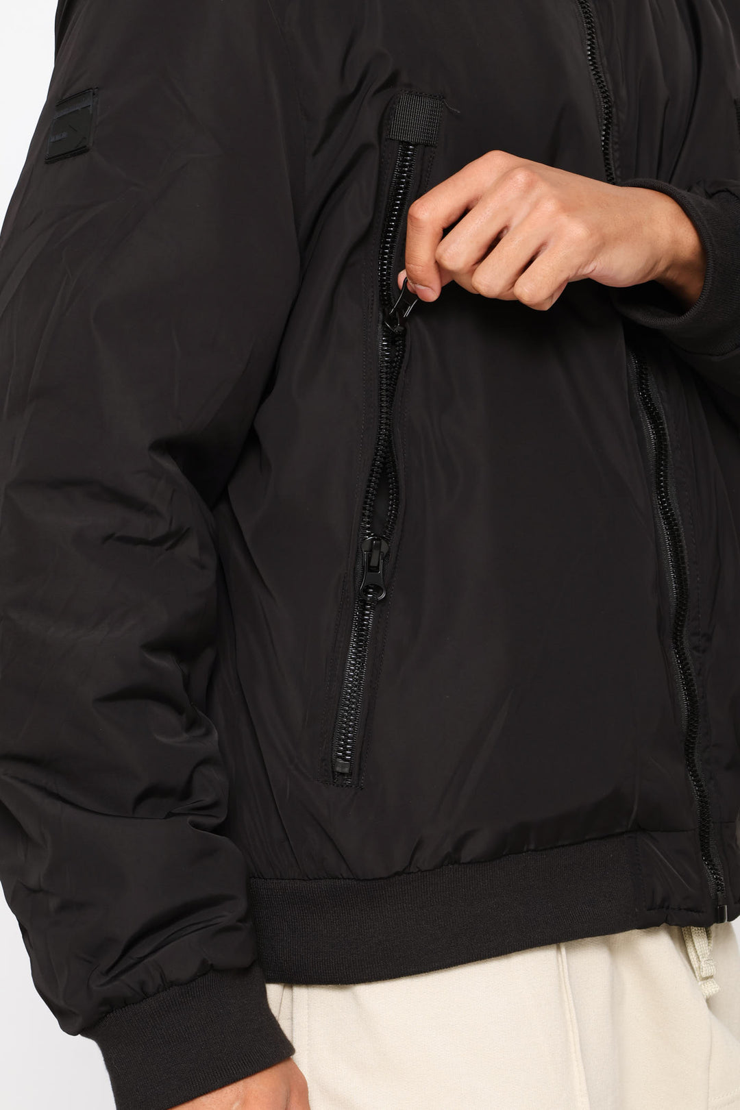 Basic Longer Zip Bomber Jacket - Black