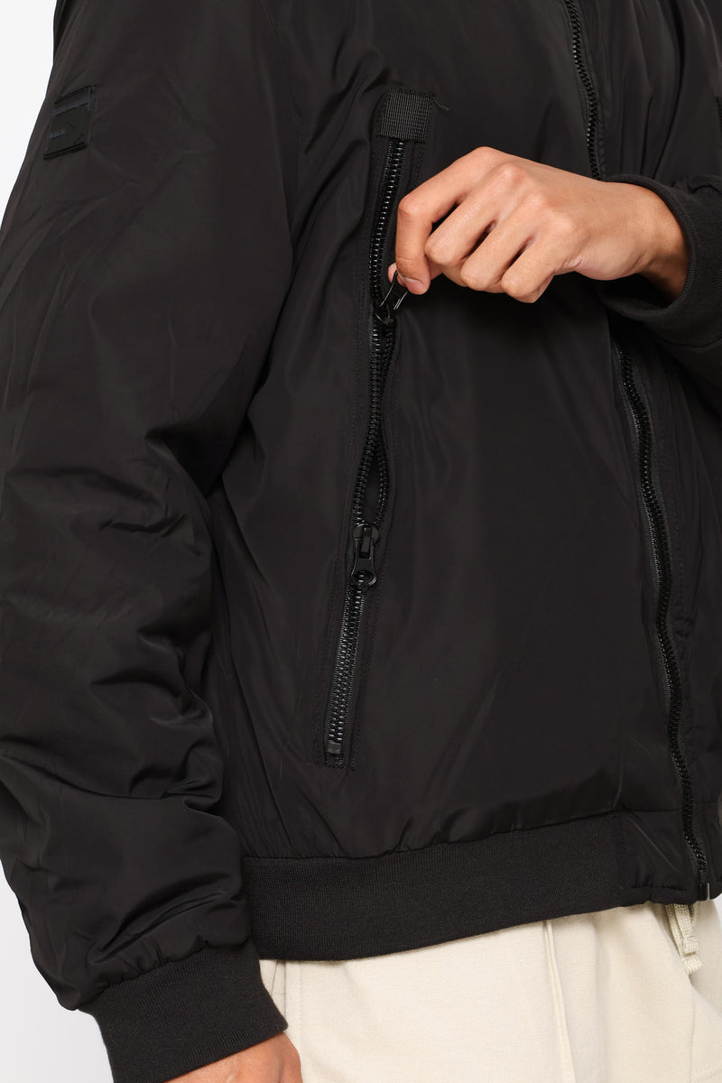 Basic Longer Zip Bomber Jacket - Black