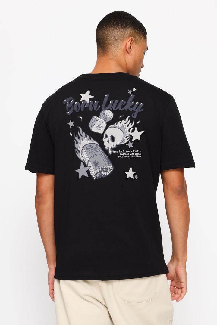 Born Lucky Front & Back Tee - Black