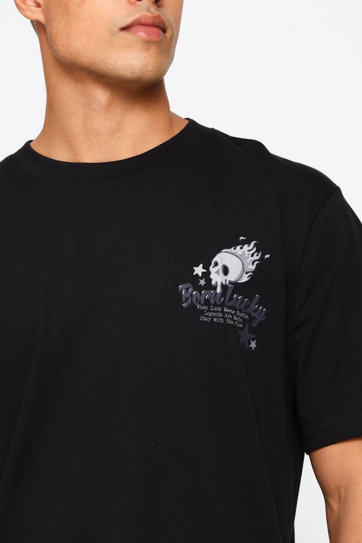Born Lucky Front & Back Tee - Black