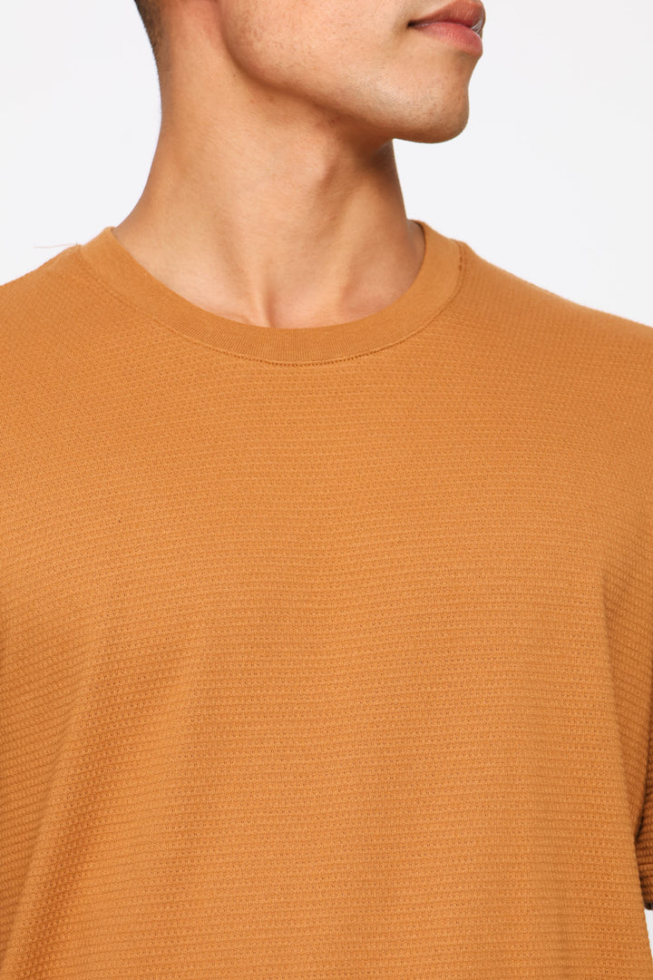 Basic Textured Crew Tee - Burnt Orange