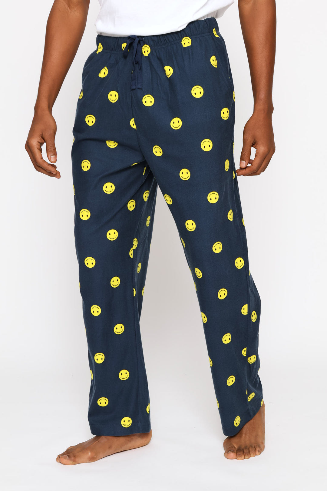 Smiley Print Butter Fleece Pants - Navy
