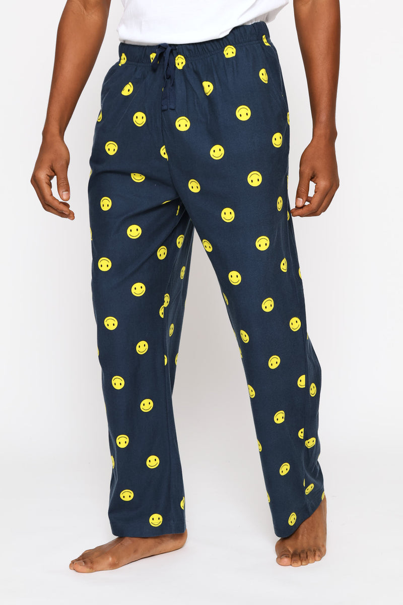 Smiley Print Butter Fleece Pants - Navy