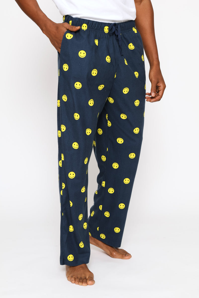 Smiley Print Butter Fleece Pants - Navy
