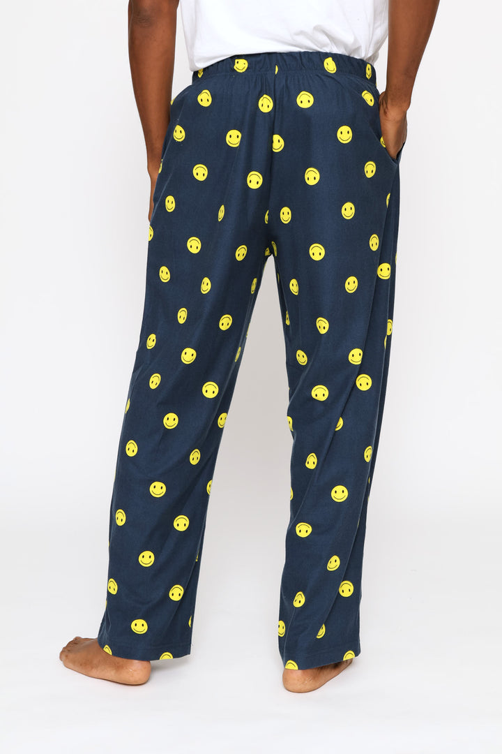 Smiley Print Butter Fleece Pants - Navy