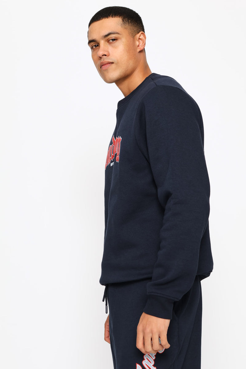 Gothic Text Crew Top - Navy