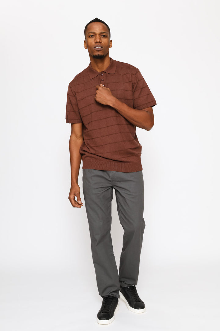 Grid Check Fine Gauge Golfer - Chocolate