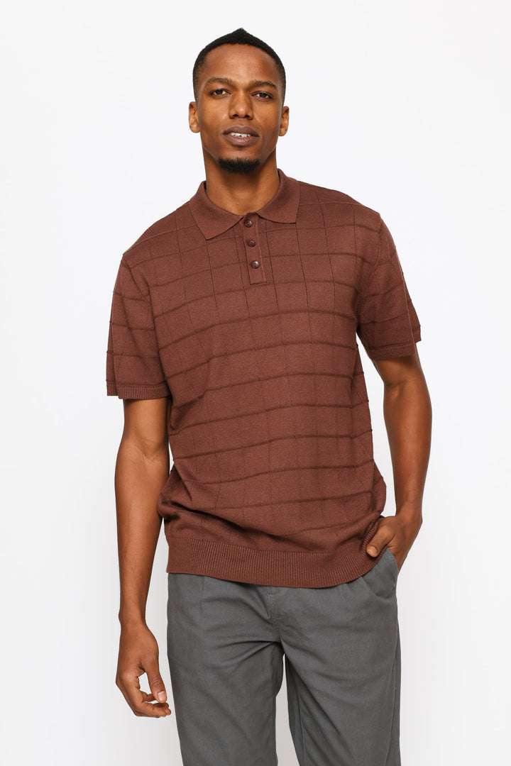 Grid Check Fine Gauge Golfer - Chocolate